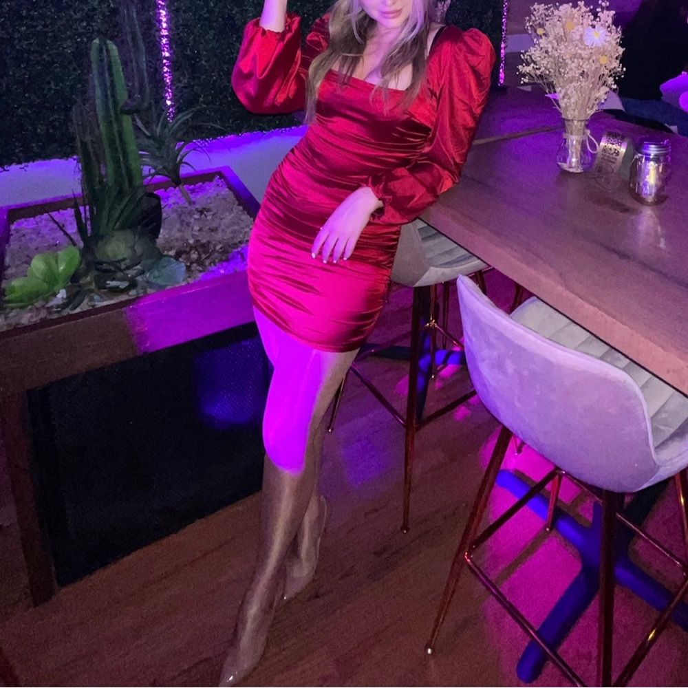 Oh Poly Red atlas mini dress